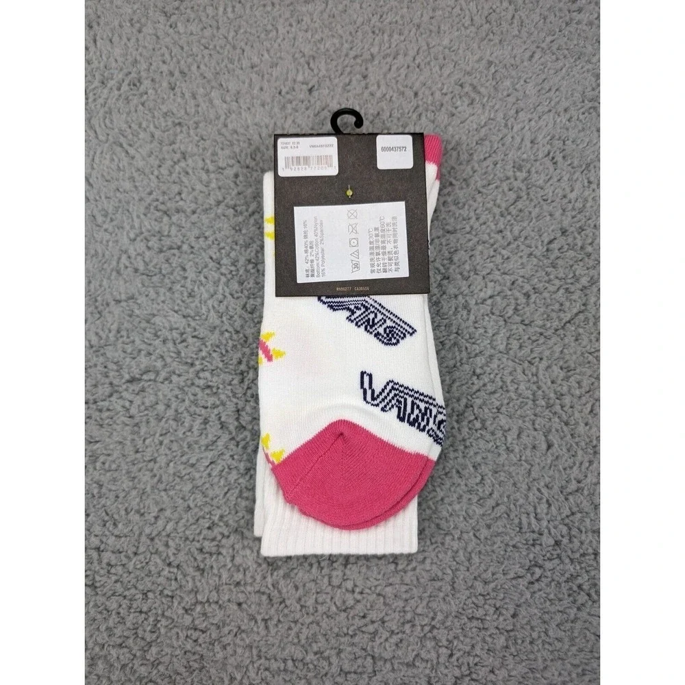 Vans Crew Socks Mens Womens 6.5-9 White Pink Rainbow Sunshine All Over Print New